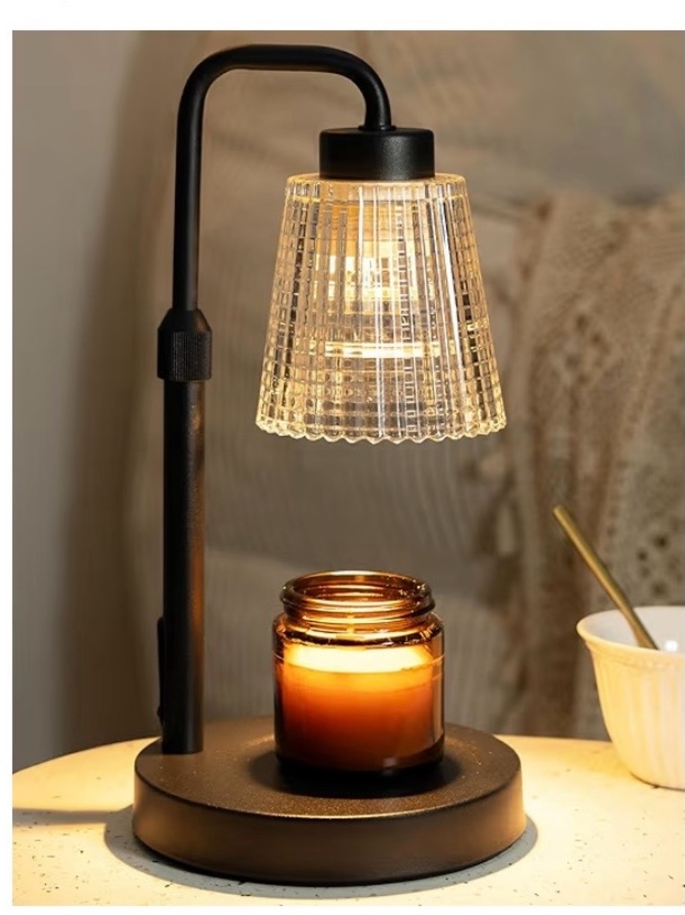 Black Metal Candle Warmer Lamp with Clear Glass Shade